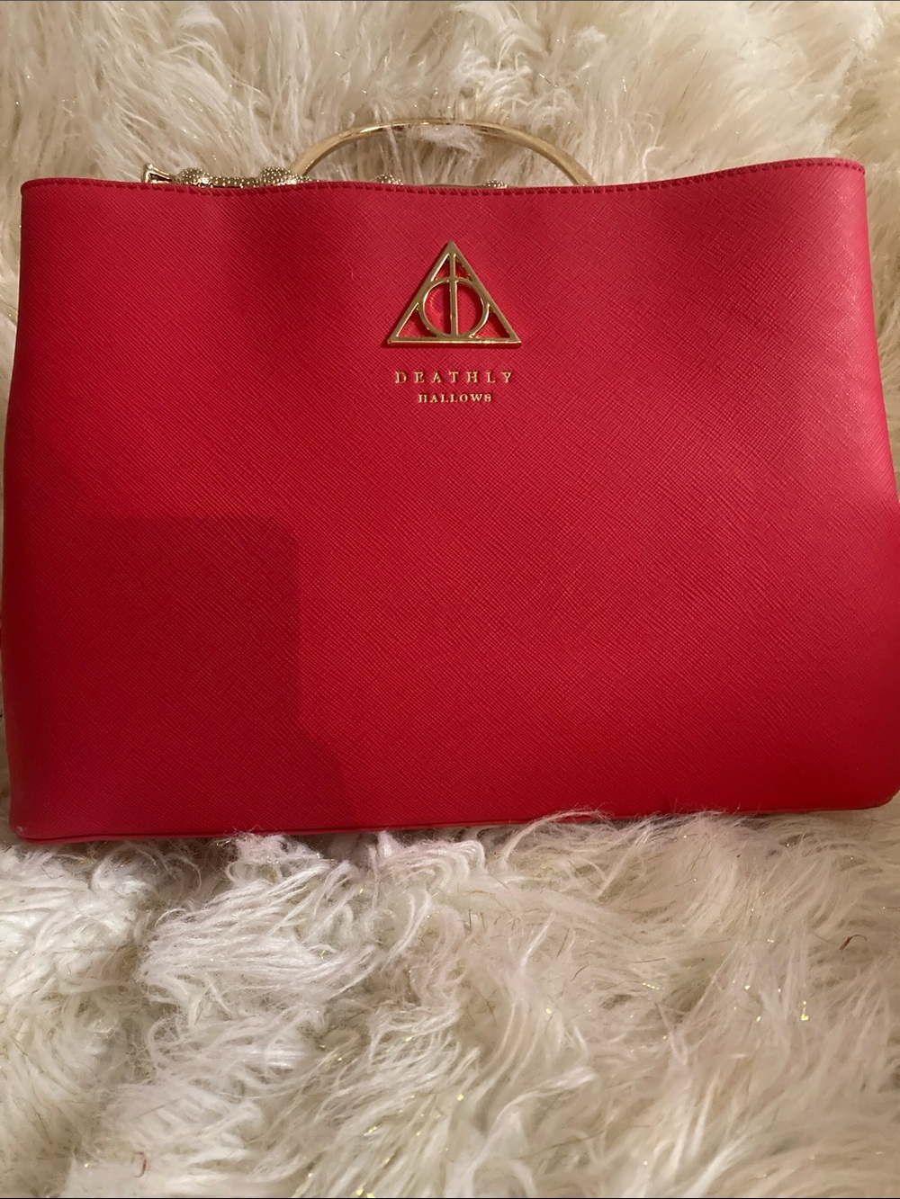 Hot Topic Red Structured Satchel with Gold Emblem